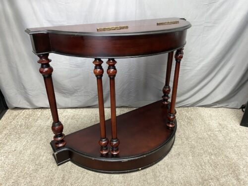 BOMBAY Cherry Finish Demilune Console Table w/ Flip Top Storage