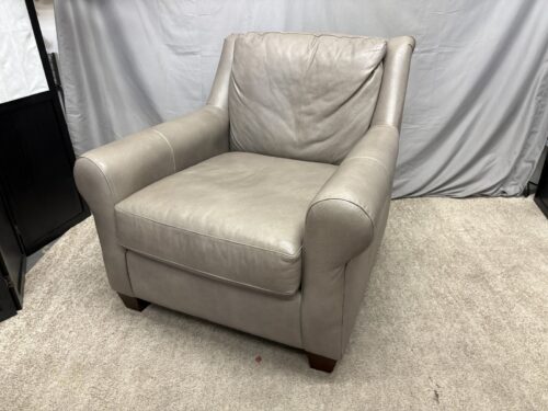 BASSETT Stone Grey Leather Roll Arm Accent Chair