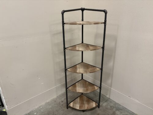 Industrial Style 5 Tier Corner Bookcase with Wooden Shelves