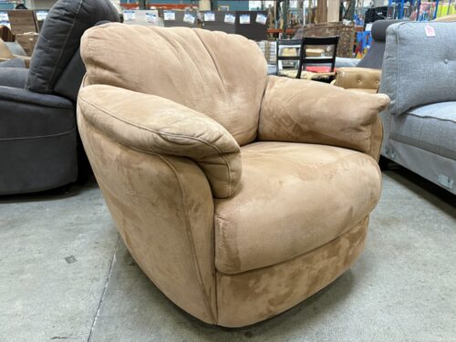 NATUZZI Vintage Microplush Light Brown Swivel Glider Armchair