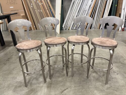 TRICA Unique Brushed Steel Cut-Out Ornate Barstools with Brown Microplush Seat Cushions (Set of 4)
