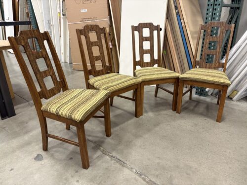 BASSETT Vintage Mid-Century Modern Prestige Dining Chairs with Striped Upholstered Seat Cushions (Set of 4)