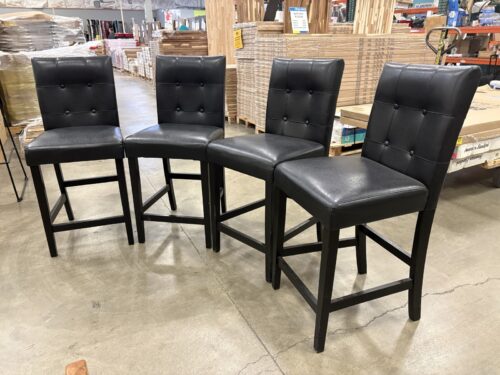 ASHLEY FURNITURE Maysville Counter Height Barstools in Button Tufted Sleek Black Upholstery (Set of 4)