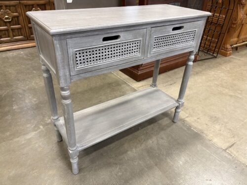Grey Washed 2 Drawer Console Table with Cane Drawer Fronts