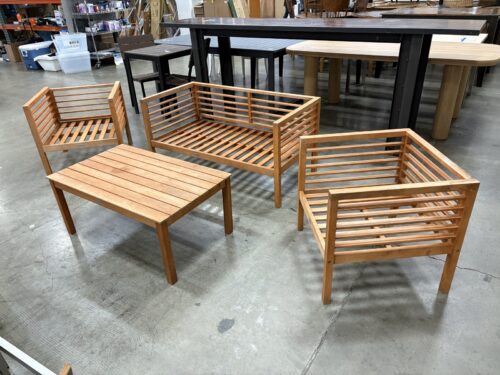 SAFAVIEH Contemporary 4 Piece Slatted Wood Patio Conversation Set with Coffee Table