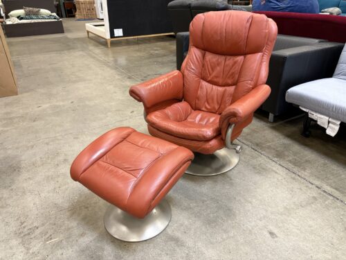 LANE Terra Cotta Leather Stress Free Reclining Armchair with Ottoman