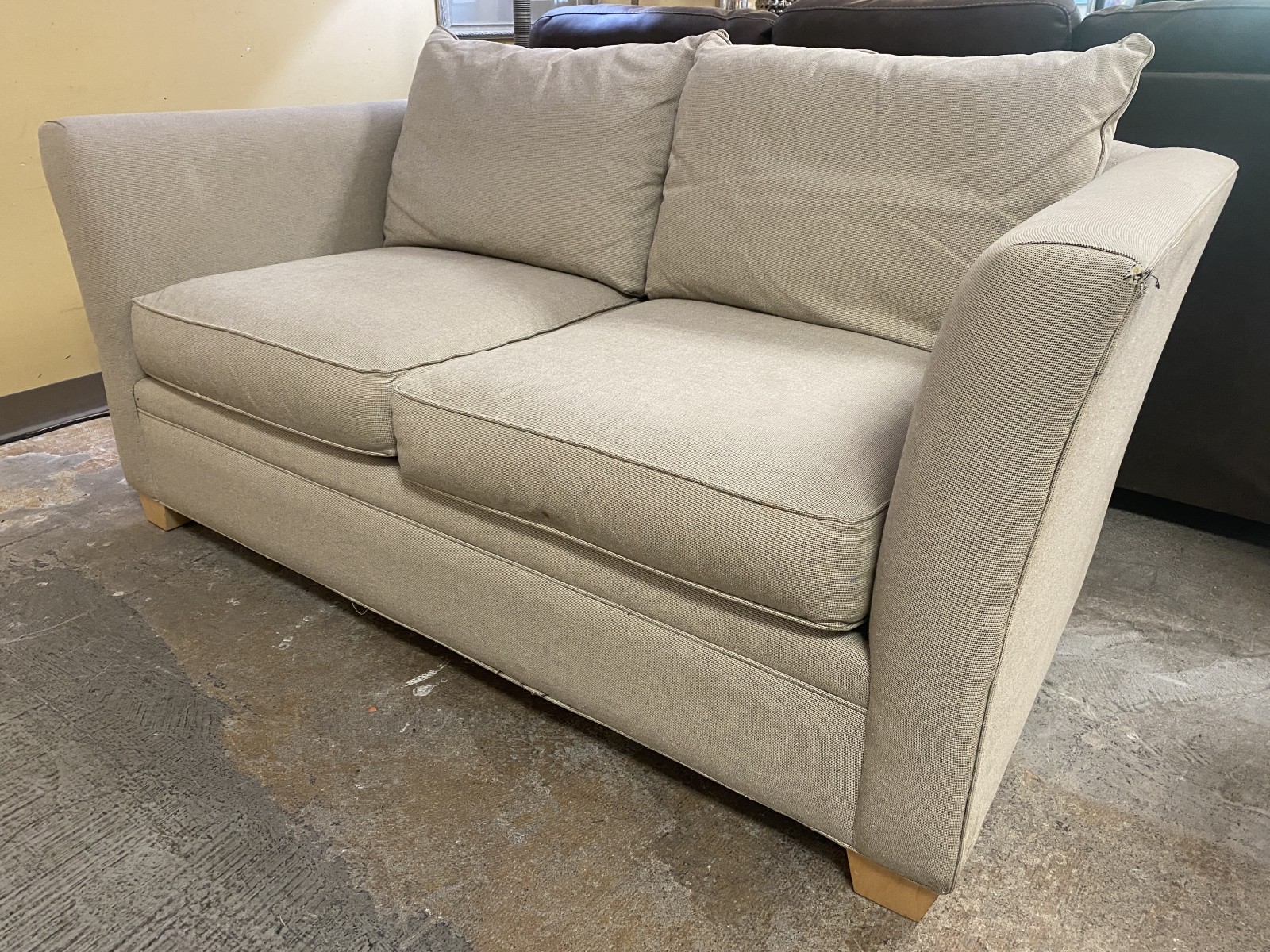 MCCREARY MODERN Biege Micro Checkered Fabric Flared Square Arm Loveseat