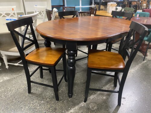 Rustic Two Tone Turned Leg Tall Extension Table w/ 4 Crossback Chairs