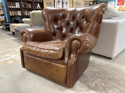 RESTORATION HARDWARE Churchill Leather Armchair w/ Nailheads in Vintage Cigar