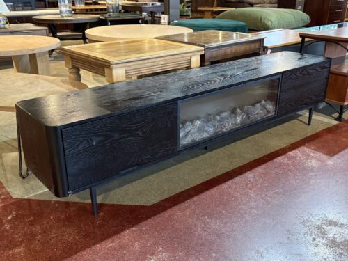 Modern Black Media Console w/ Faux Fireplace