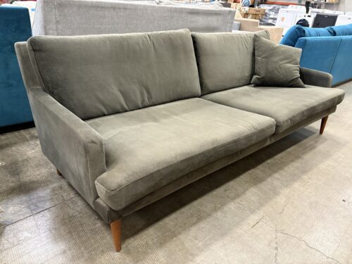 ARTICLE Dark Olive Green Micro-Velvet MCM Style Wide Seat Sofa with Tapered Legs