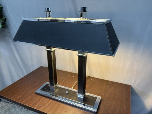 RALPH LAUREN Chrome & Black Leather Desk Lamp