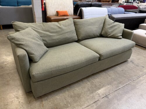 CRATE & BARREL Lounge 93" Modern Track Arm Sofa in Olive Mossa Matte Chenille