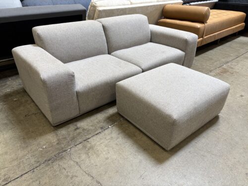CASTELRY Light Grey Low Profile Modern Square Arm Sofa with Ottoman