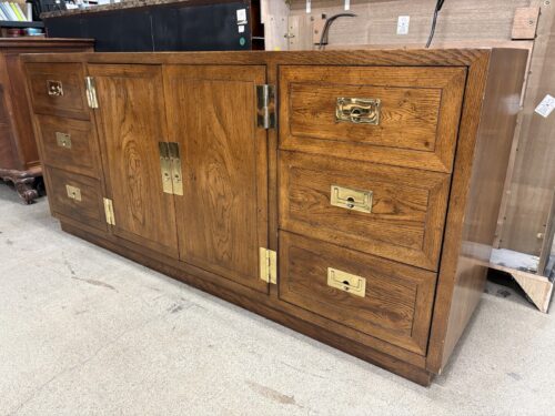 HENREDON Vintage Oak & Brass Campaign Style Sideboard