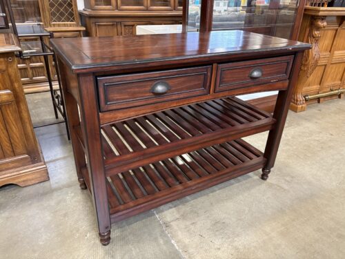 Dark Cherry Finished Wooden 3 Tier Slatted Console Table with Metal Cup Pulls