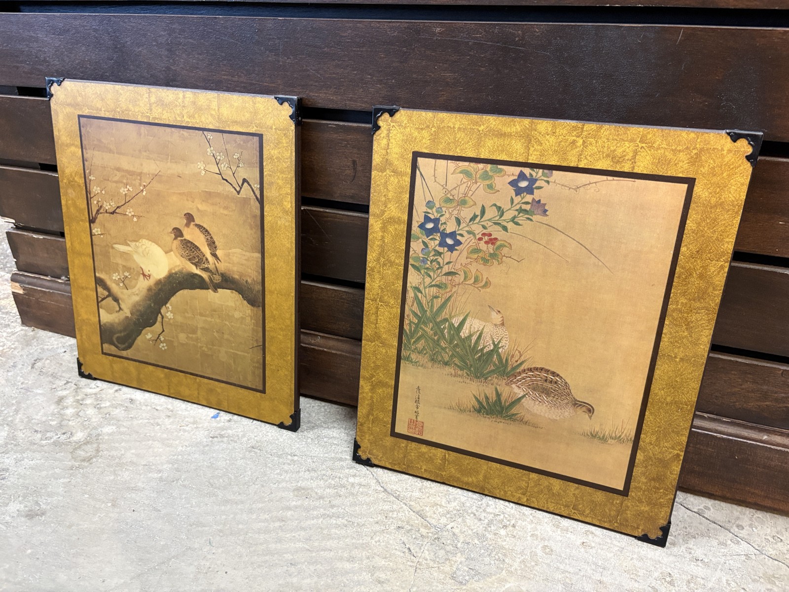 Japanese Kacho-Ga Paintings on Wooden Boards (Set of 2)
