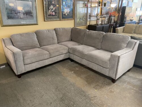 Light Grey Corner Sectional w/ Nailhead Trim