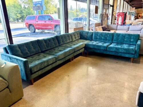 NEW! JOYBIRD Eliot 4Pc. L-Shaped Velvet Sectional - Royale Peacock