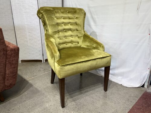 Vintage Goldenrod Green Velvet Accent Chair