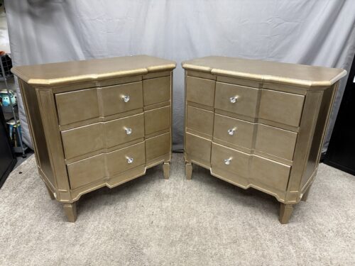 COAST TO COAST Gold Finished French Inspired Crystal Handle 3-Drawer Nightstands (Set of 2)