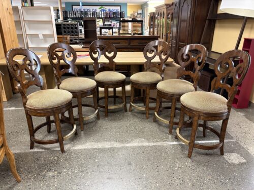 DREXEL HERITAGE Lunx Armless Carved Wooden Swivel Counter Stools (Set of 6)