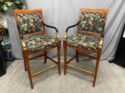 CENTURY FURNITURE French Empire Floral Upholstered Bar Stool (Set of 2)
