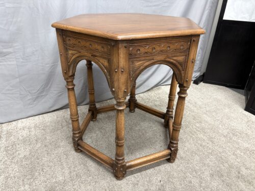English Tudor Antique Carved Oak Hexagonal Side Table