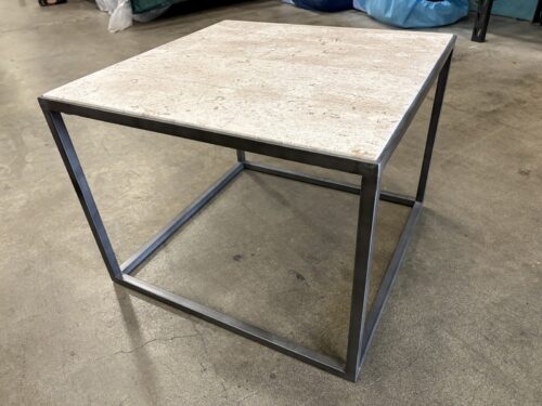 Square Industrial Style Open Metal Frame End Table with Stone Top