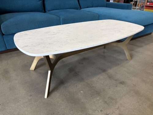 CRATE & BARREL Elke MCM Style Banswara Marble Top Coffee Table with Brass Base