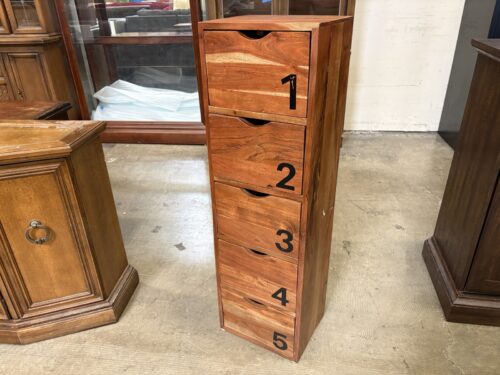 Auburn Finished Solid Wood 5 Drawer Storage Tower with Black Numerals