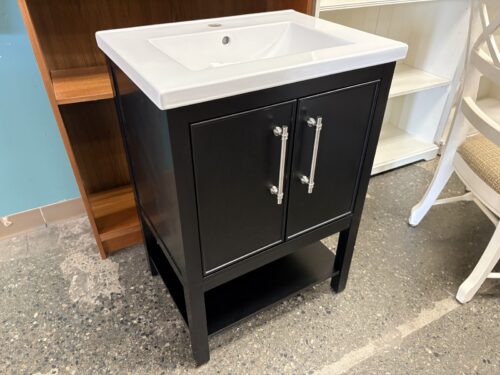 NEW! STERLING RIVER Freestanding Black 24" Bathroom Vanity w/ White Ceramic Top