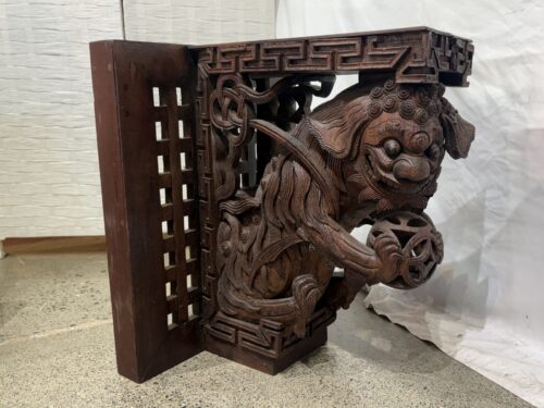 Antique Hand Carved Foo Dog Guardian Corbel - Left