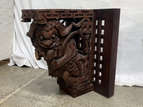 Antique Hand Carved Foo Dog Guardian Corbel - Right