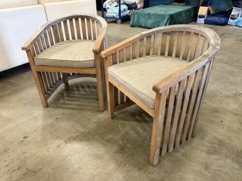 Weathered Teak Outdoor Slatted Club Chair with Grey Cushion (Set of 2)