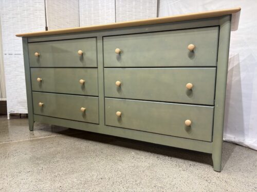 NADEAU Two Tone 6 Drawer Dresser in Sage and Natural