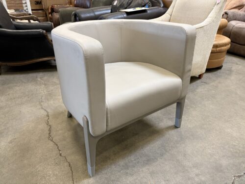 KIMBALL Wilder Grey Leather Lounge Chair with Grey Wash Wooden Legs