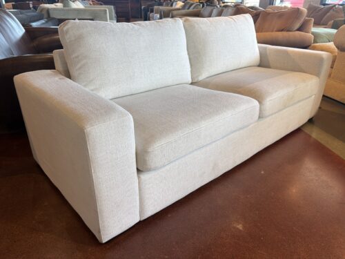 Contemporary Two Cushion Track Arm Sofa in Light Cream
