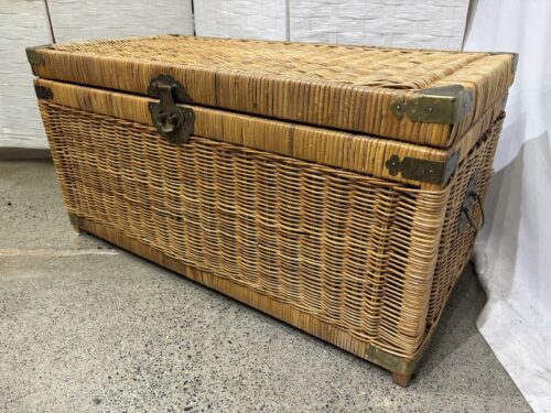 Chinoiserie Style Woven Wicker Storage Trunk