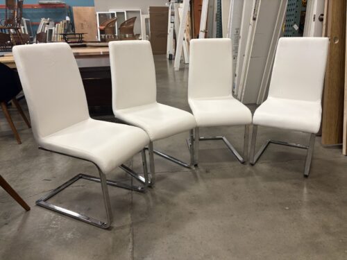 ACTONA Contemporary Sleek White Dining room Chairs with Metal Cantilever Base (Set of 4)
