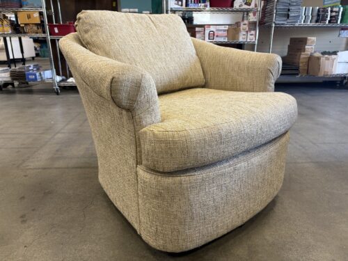 Beige Woven Textured Swivel Barrel Accent Chair with Classic Rolled Arms