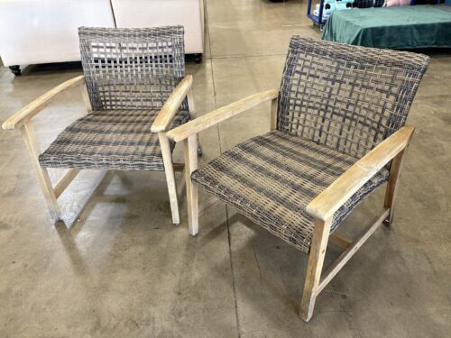 Varigated Brown Wicker Wooden Frame Outdoor Armchair (Set of 2)