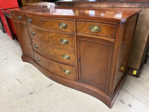 Vintage Cherry Finished 6-Drawer Bow-Front Buffet