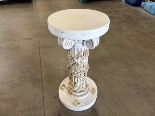 Marble Illusion Pillar Plant Stand with Sculpted Vining Flowers