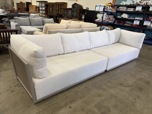 NEW! JOYBIRD Ojai Heathered Cream All-Weather Fade Resistant Acrylic Outdoor Sofa with Sand Finish Aluminium Frame