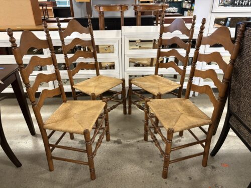 Wood & Rattan Ladder Back Dining Chairs (Set of 4)