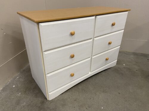 PERDUE Two Tone Farmhouse Style 6 Drawer Dresser with Wooden Knob Pulls