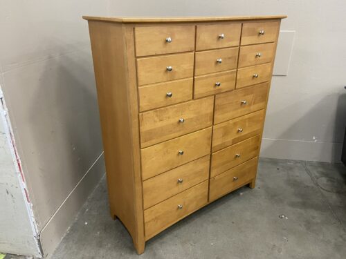 STANLEY Squire's Chest Wooden Natural Finish 14 Drawer Dresser with Silver Knobs