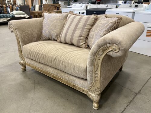 SCHNADIG Beige Traditional Style Roll-Arm Loveseat with Ornate Wood Frame