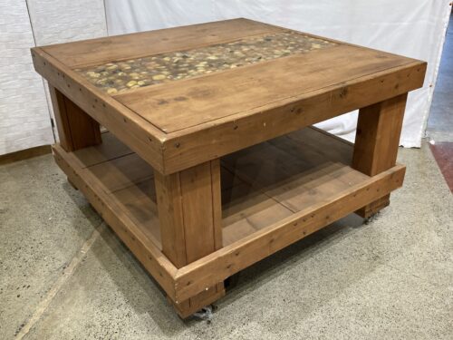 Rustic Riverstone Coffee Table on Wheels